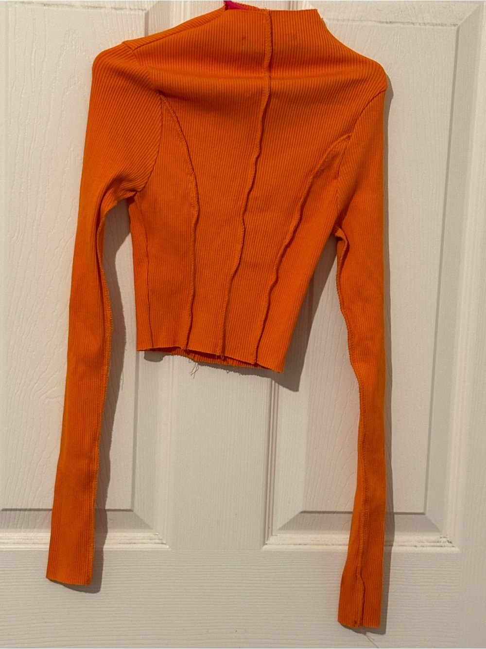 naked wardrobe Orange Ribbed Cowl-Neck Cropped Sweater
